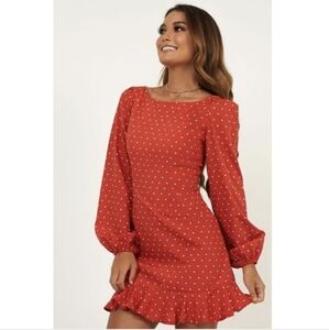ShowPo Balloon Sleeve Red Heart Mini Dress